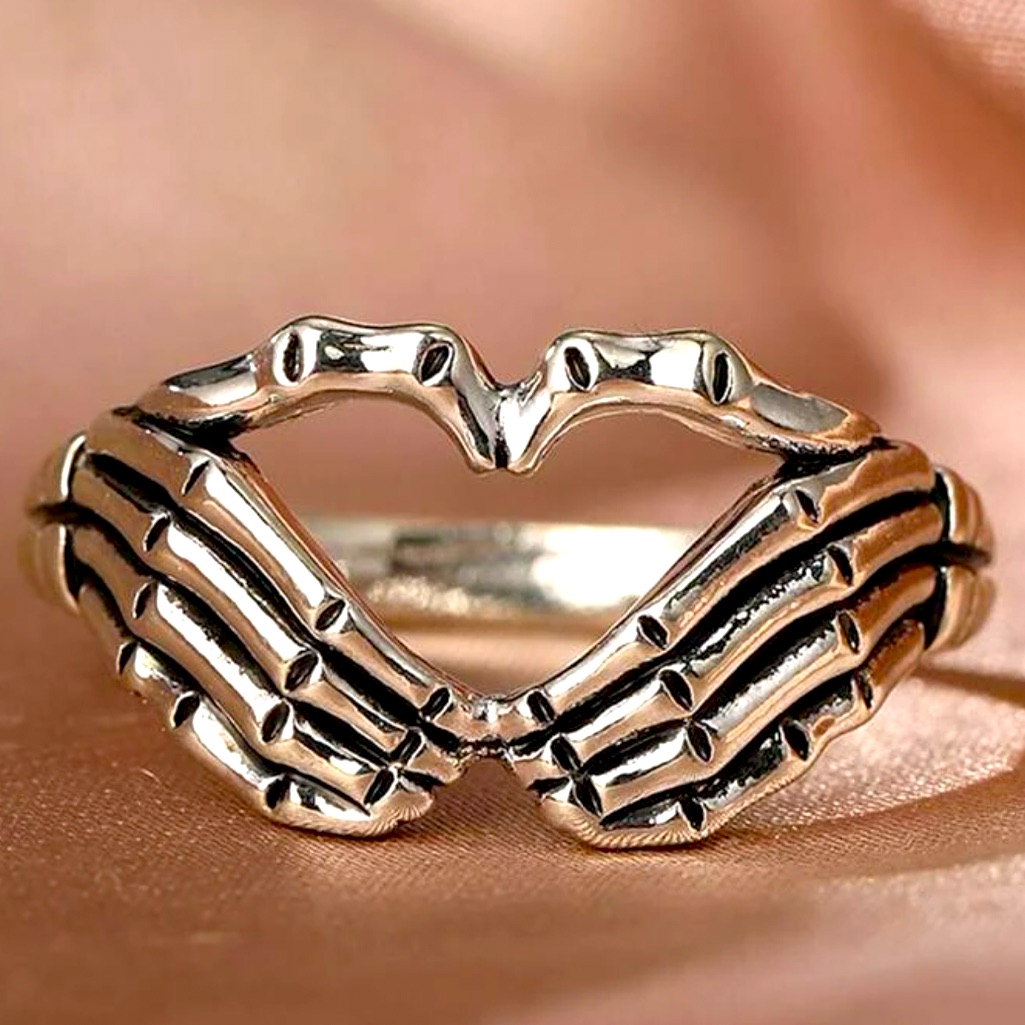 Silver Skeleton Hands Ring